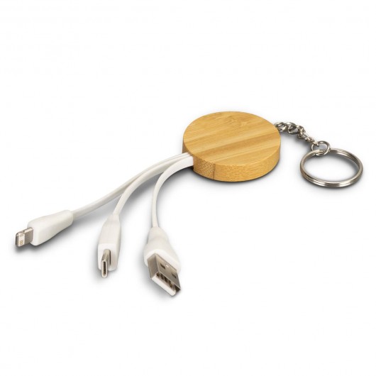 Round Bamboo Charge Cable Keyrings Natural